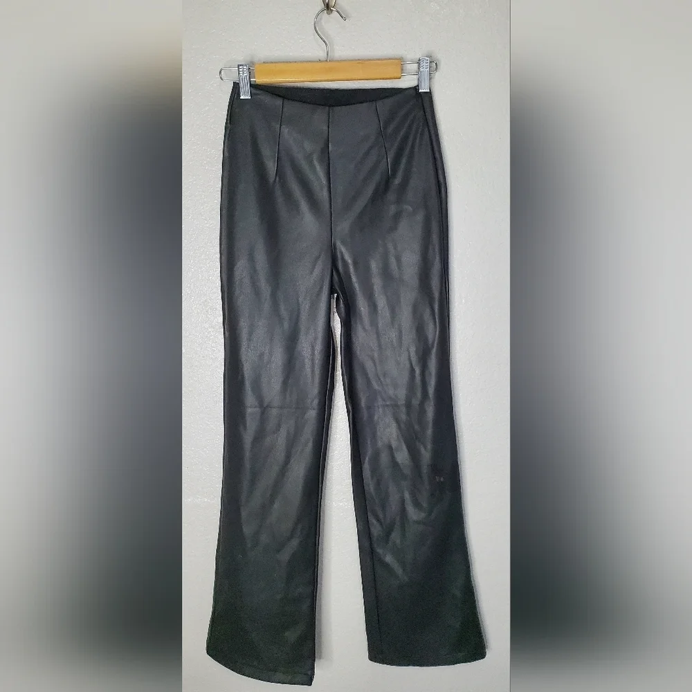 Asos Design Black Faux Leather High-Waisted Stretch Flared Pants Size 2 - Picture 3 of 8